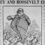 A newspaper drawing of an old man in a suit