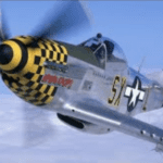A propeller plane flying through the air