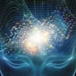 A picture of the human head with a glowing energy field in it.