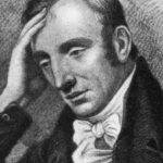 A black and white picture of a man with his hand on his head.