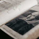 A book with an image of shakespeare on the cover.