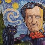 A painting of edgar allan poe and his cat.