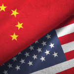 A close up of the flags of two countries